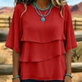thumbnail image 6 of Warop Women's Solid Bohemian Tiered Chiffon Blouse Mid Sleeve Flowy Shirt Loose Casual Top for Vacation Daily Outing, 6 of 7