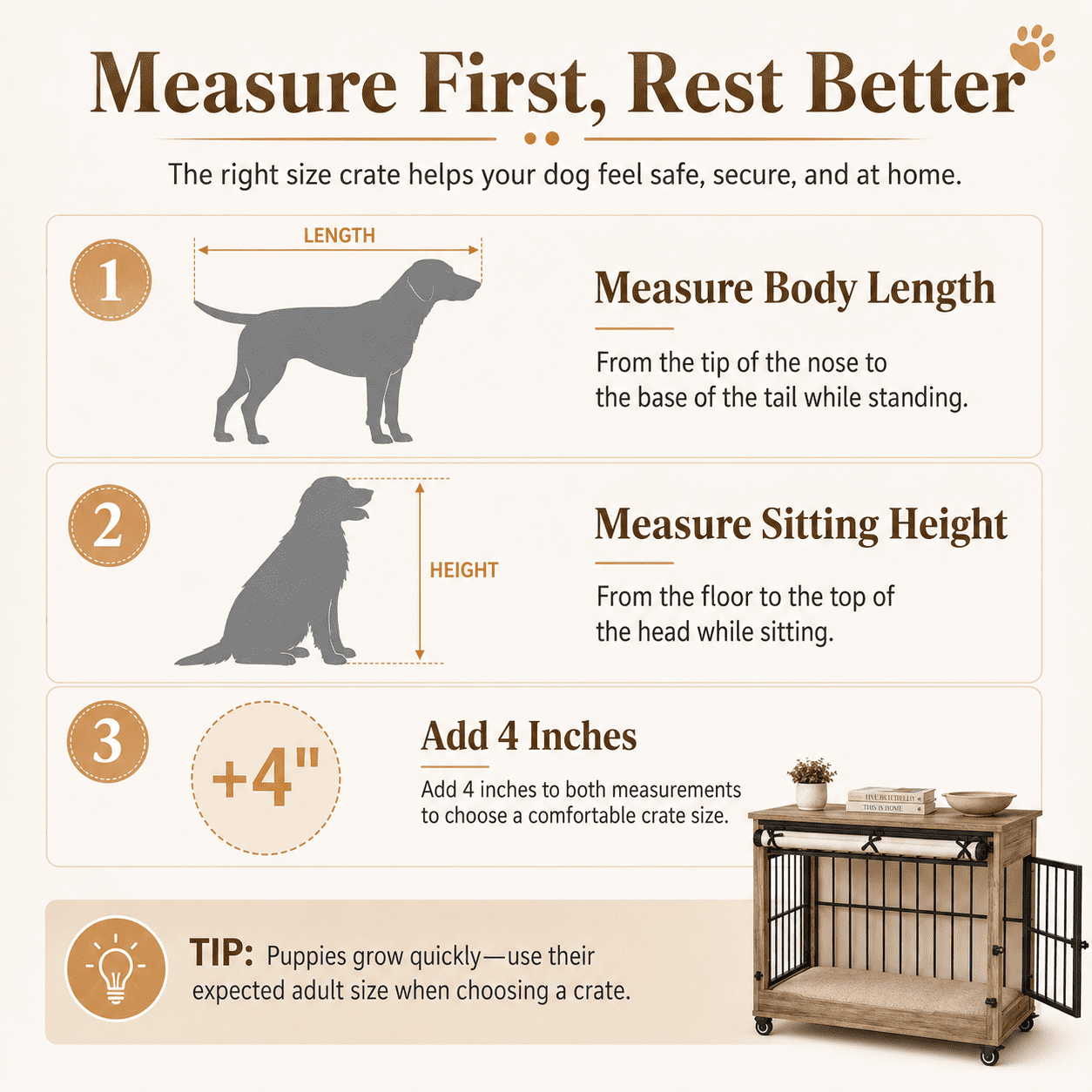 Aukfa 32.5-Inch Large Dog Crate Furniture, Indoor Dog Kennel Decorative Pet Cage End Table, Lift-Up Door, Curtain & Wheels,Greige