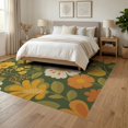 thumbnail image 3 of ODIKA 6'x9' Green Vibrant Garden Floral Symphony Washable Area Rug Vintage Inspired Blossom and Leaf Patterns for Dining Room, Under Table, Office Décor, Non-Slip Chair-Friendly, 3 of 7