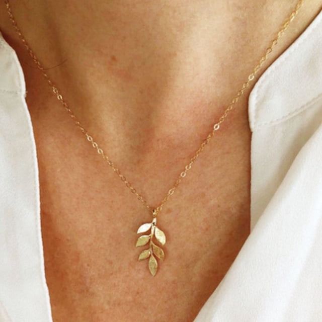 HomeKingdee Leaf Design Metal Chain Short Necklace - Women's Metal Bar Chain Unique Gift for Daughter Mom Valentine Day Anniversary Christmas Birthday Party
