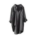 thumbnail image 1 of Chemises à Boutons pour Femmes Manches Longues Retroussables Ourlet Haut-Bas Blouse Décontractée, 1 of 3