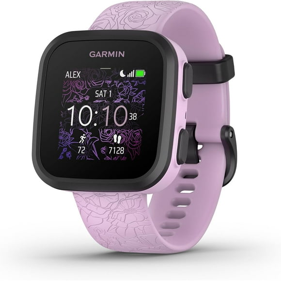 Garmin Bounce™ , Montre Intelligente pour Enfants, Messagerie Texte et Vocale Bidirectionnelle, Suivi de Position, Floral Lilas