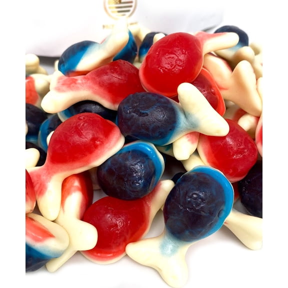 SweetGourmet Red & Blue Whales Gummy Candy, Jelly-Filled, Strawberry Flavor, 3 Pounds