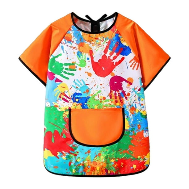 ALTROS DE ARTES DE NIÑOS Niños Art Smock Soft Baby Feeding Bib Multipurpose con bolsillos impermeables para niñas Cocina a mano para niños Naranja