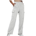 thumbnail image 1 of Pantalones rectos lisos con cintura elástica para mujer - Diseño con tirantes, poliéster, ropa informal - Tallas S-XXL, 1 of 6