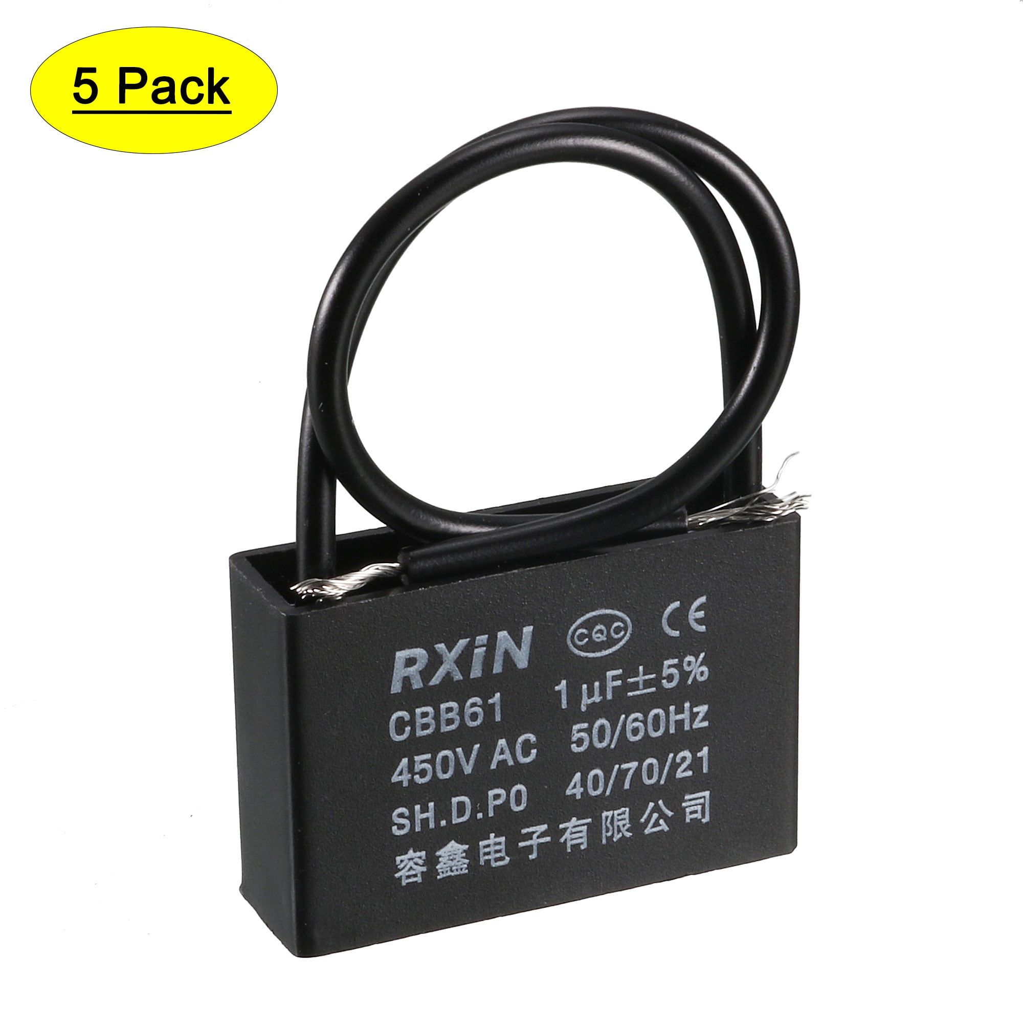 Uxcell 36x25x10mm 1uF 450V AC 2 Cable CBB61 Ceiling Fan Run Capacitor