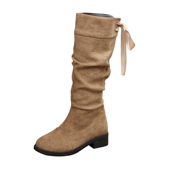 vauyc Womens Boots Mid Calf Knee High Boots Fashionable Comfort Mid Calf Boots with Back Lace Up Design for Autumn and Winter Season