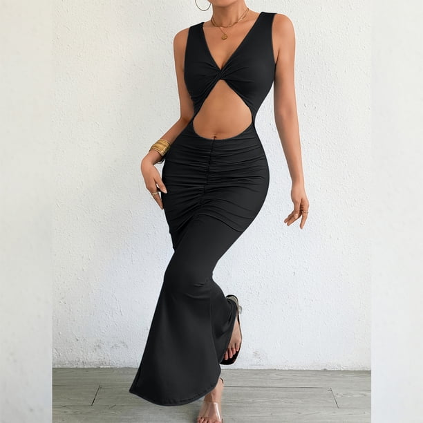 fishtail bodycon dress Wxlwzywl Women's Solid Color Sleeveless V-Neck Summer Casual and Comfortable Crop Top Dress, Size: Small Monaco Blue Burgundy and Gold Quince Size:30