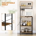 thumbnail image 4 of Rustic Brown Baker's Rack with Power Outlet & USB Charging | Kitchen Microwave Shelf with 5 Hooks - 60.2" Tall Storage Cabinet, 4 of 7