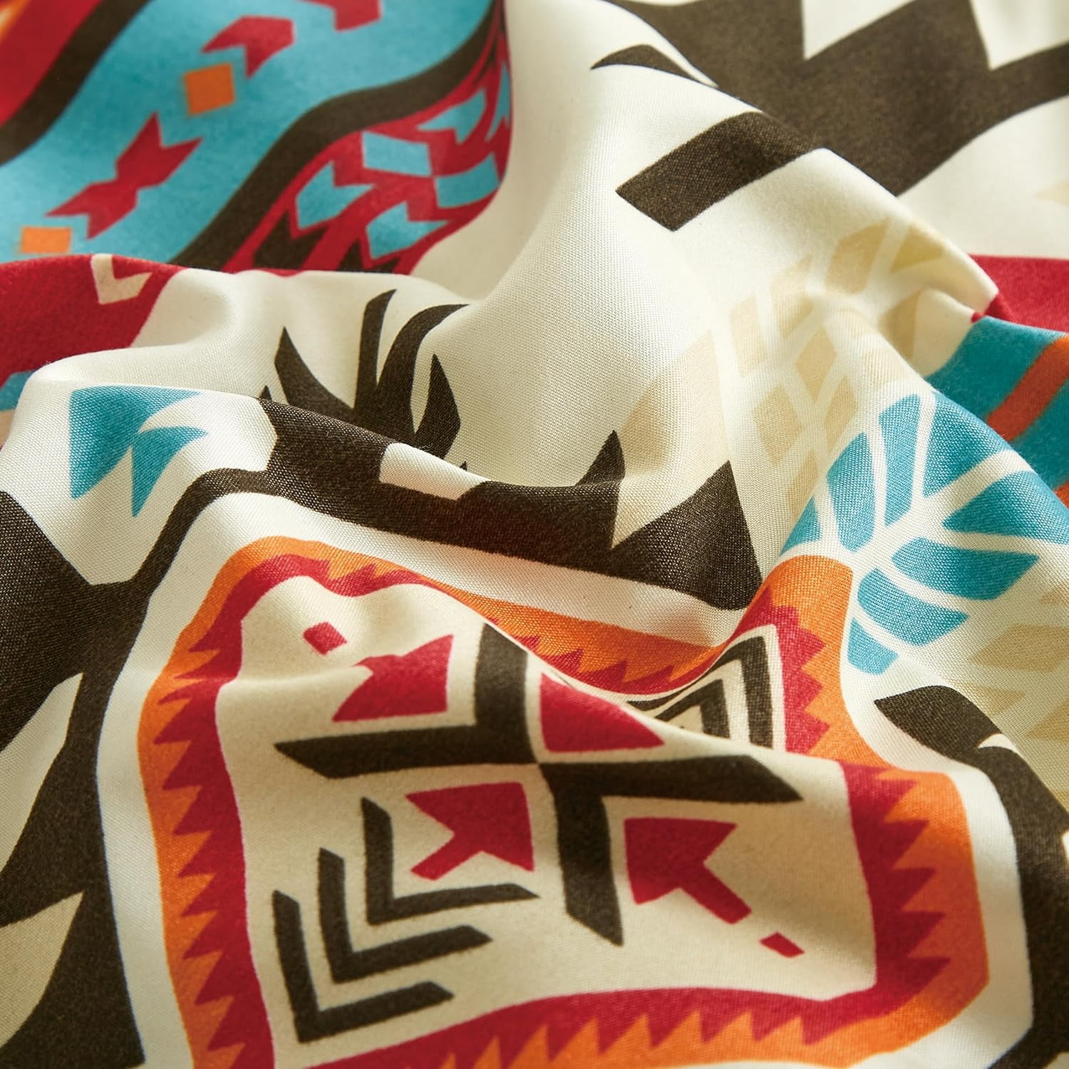 Chezmoi Collection Tona 2-Piece Southwestern Geometric Motif Comforter Set, Multicolor Red Brown Blue Cream Printed Washed Microfiber Bedding, Twin