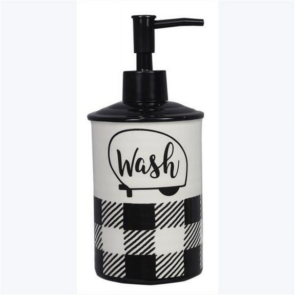 Youngs 11187 Happy Camper Buffalo Plaid Ceramic Soap Dispenser