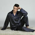 thumbnail image 4 of AMERTEER Men‘s Silk Pajamas Set Casual Print Home Service Two-Piece Set, 4 of 5
