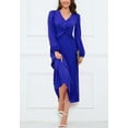 thumbnail image 2 of Solid Color Twist Front Pleated Dress for Women Mid-Calf Length Blue Small, 2 of 4
