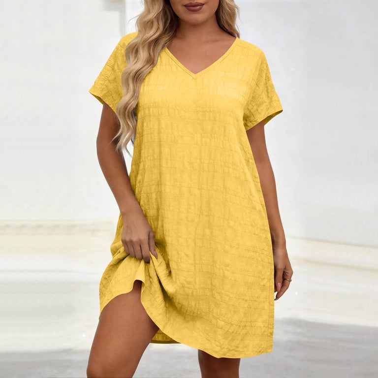 cfhntfmh Womens Summer Plus Size Dresses Wedding Guest Dress Short Sleeve V Neck Vacation Clothes Casual Textured Tshirt Dress - Walmart.com cfhntfmh Womens Summer Plus Size Dresses Wedding Guest Dress Short Sleeve V Neck Vacation Clothes Casual Textured Tshirt Dress - Walmart.com