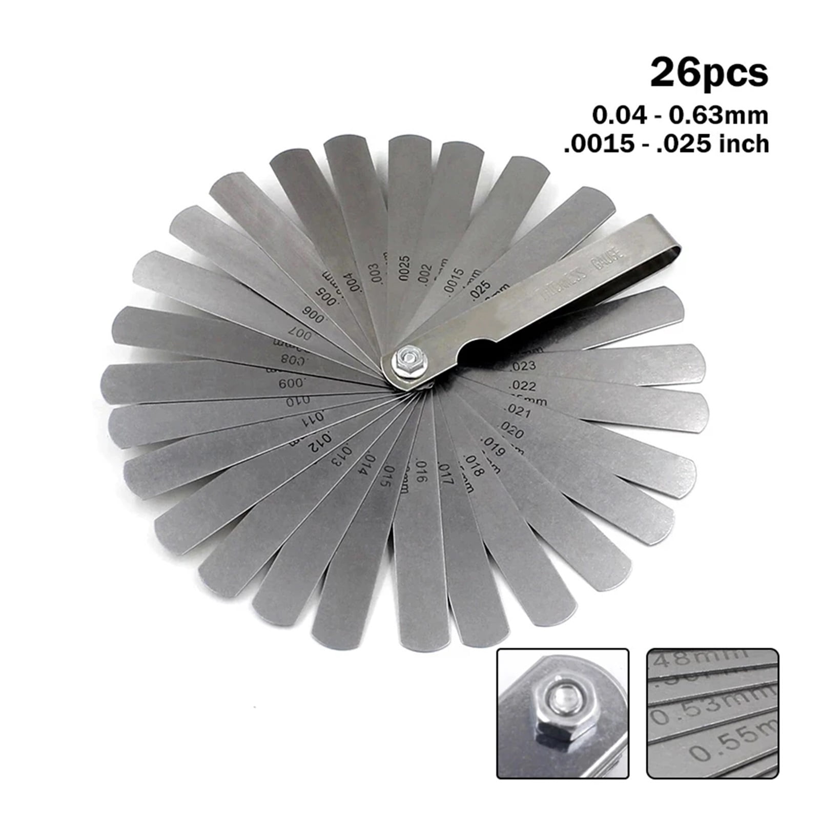 26-Piece Feeler Gauge 0.04-0.63mm Thickness Gauge for Measuring Tools Metric and Gap Fillers ,Corrosion-Resistant