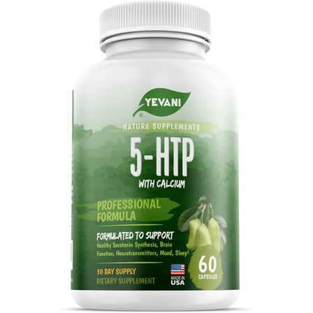 5-HTP Supplement with Calcium for Mood & Sleep Support, Neurotransmitter Support Formula, 5-Hydroxytryptophan Capsules for Adults, 60 Capsules (30 Servings)