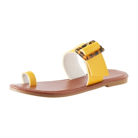 

Cathalem Women Summer Solid Color Buckle Strap Casual Open Toe Flat Soft Bottom Breathable Slippers Shoes Sandals Yellow 41