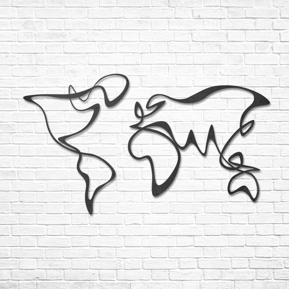 LaModaHome Minimal World Map - Metal World Map, Metal Wall Decor, Metal