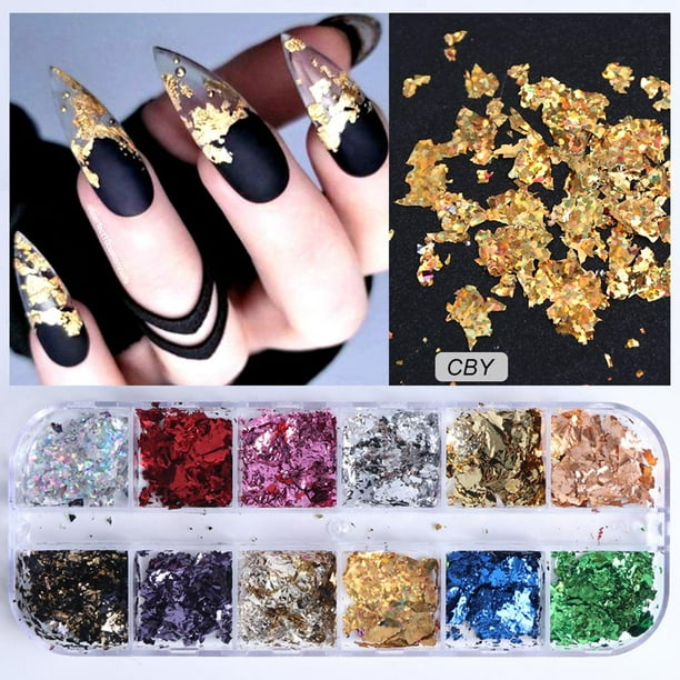 HILABEE 24 Colors Nail Glitter Iridescent Sheet Flakes Shards Nail