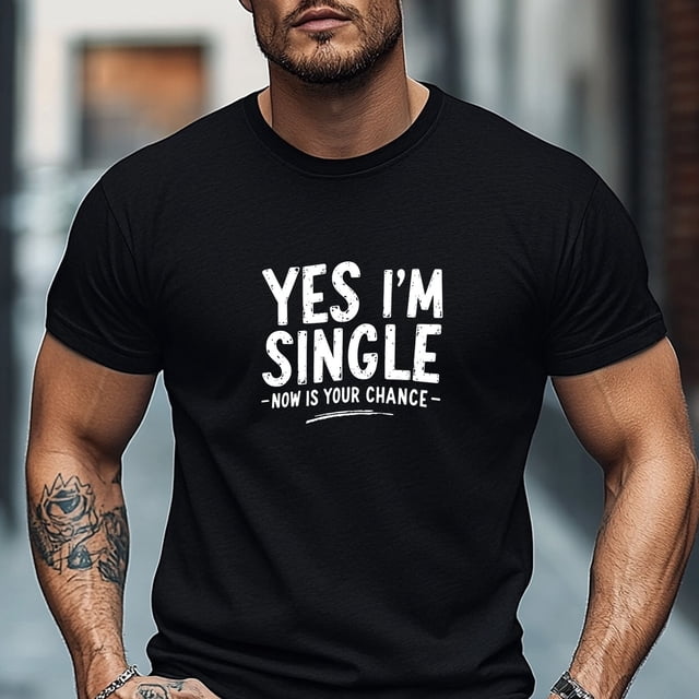 T-Shirt pour Homme, Simple et Propre, Confortable et Polyvalent, T-Shirt à Manches Courtes à Col Rond d'Été Décontracté pour Homme avec Slogan « YES I'M SINGLE »,