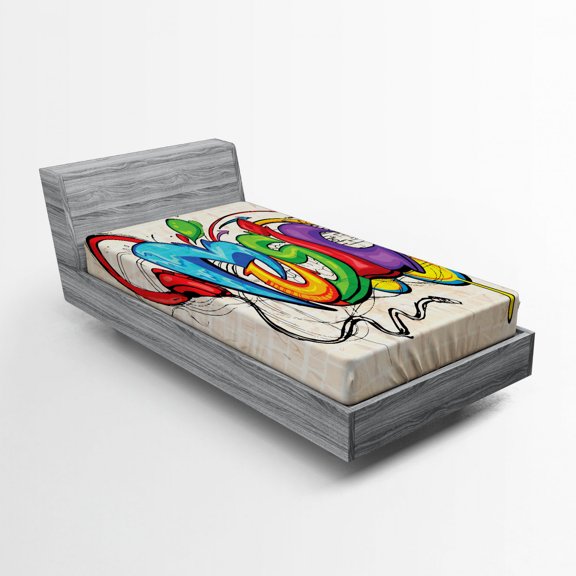 Ambesonne Retro Fitted Sheet, Music Graffiti Hip Hop, Twin XL Size, Multicolor