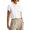 White, variant on Women's Hidden Buttons Placket Tops Lightweight Soft Stand Collar Short Sleeve Blouses Loose Fit Dressy Casual Solid Color Business Shirts S
