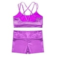 thumbnail image 4 of Hansber Kids Girls 2Pcs Sports Gymnastics Dance Outfits Metallic Crop Top Dance Bralette Vest with Shorts Set Purple 10, 4 of 5