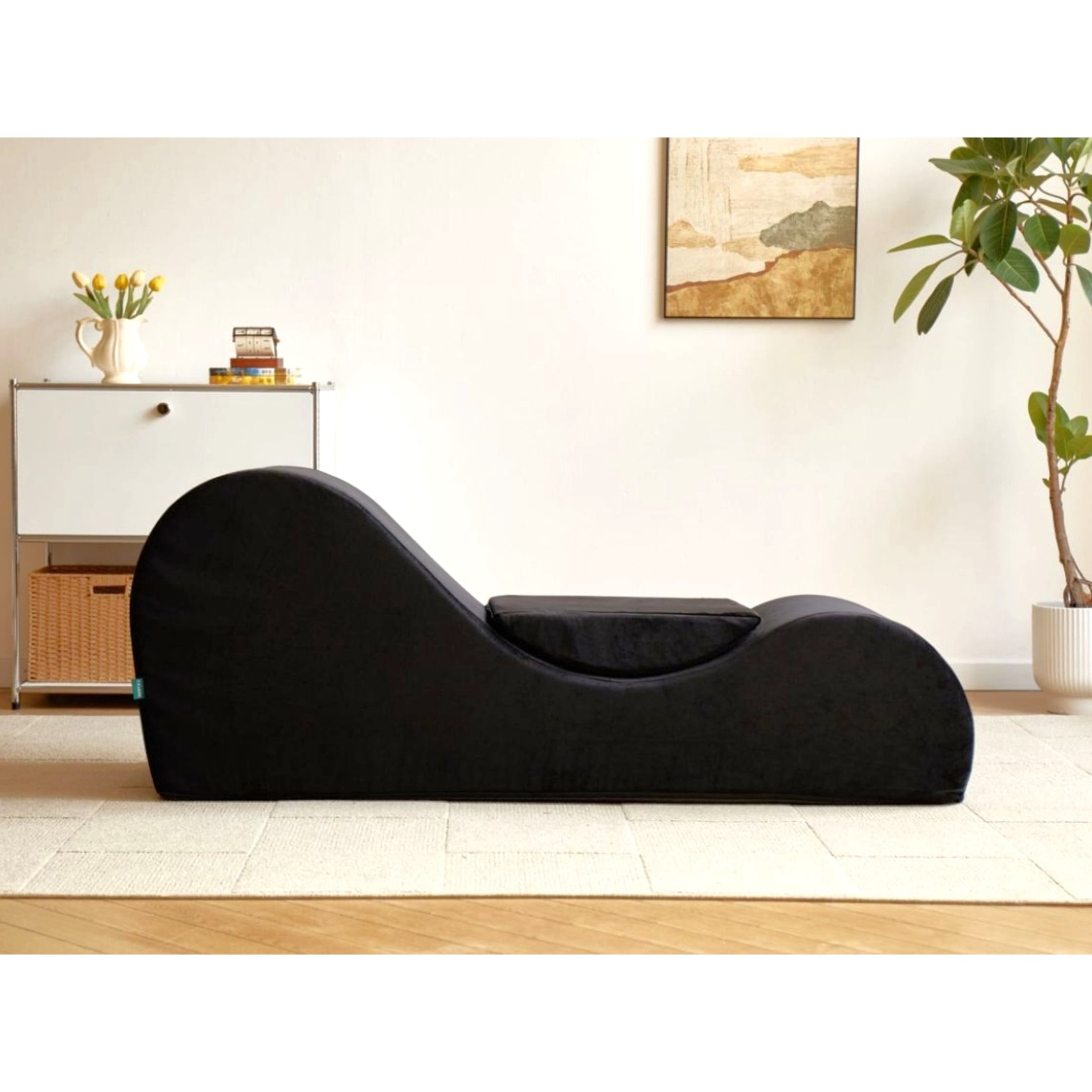 GDF Studio 62.5" Ergonomic Chaise Lounge Chair with High-Density Foam, Machine-Washable Cover, Black