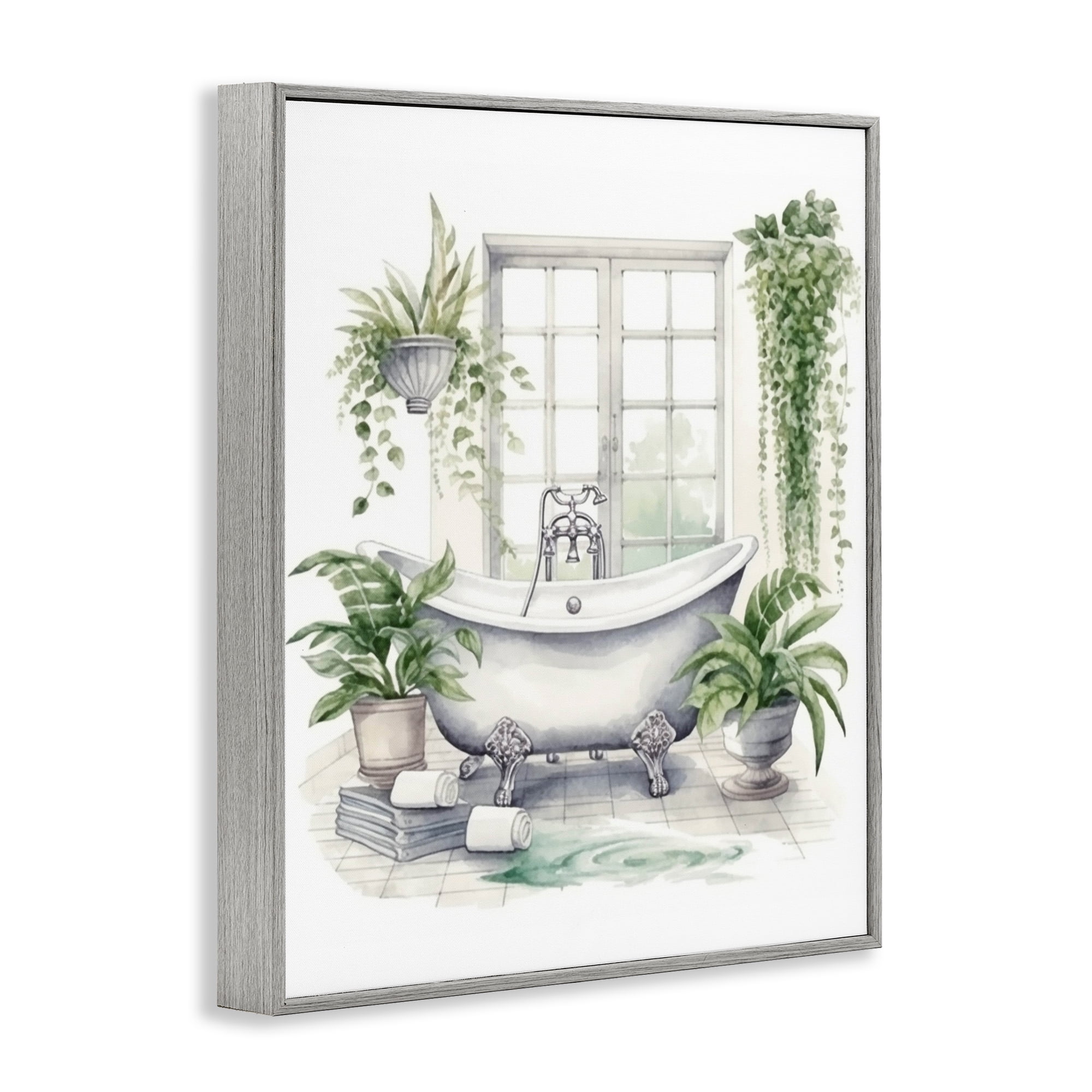 Lush Greenery Bathtub & Window Gray Framed Giclee Art, design by Lettered and Lined