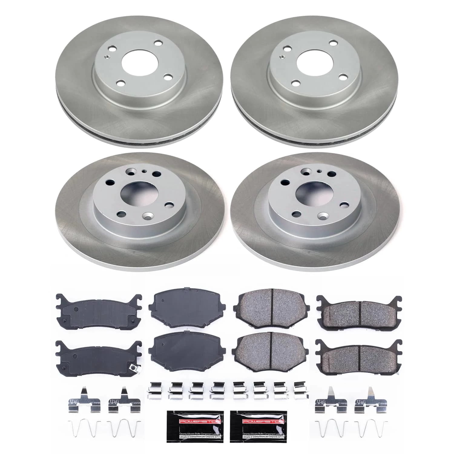 PowerStop Front and Rear Semi-Coated Rotor and Low-Dust Ceramic Brake Pad Kit SC794