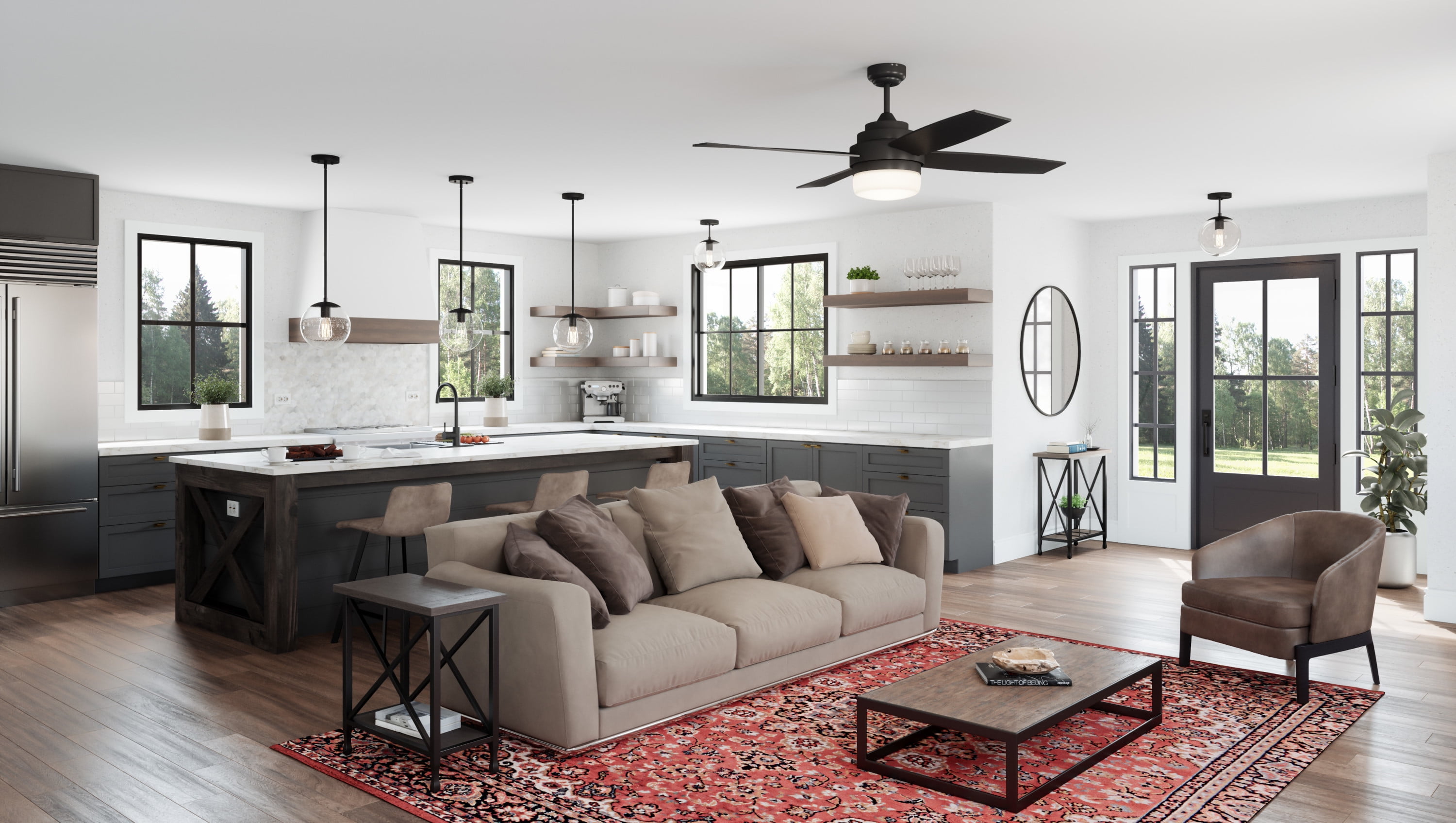 Design House Cali 52" Indoor Ceiling Fan with LED Kit, 4-Blades, and Remote Control, Matte Black