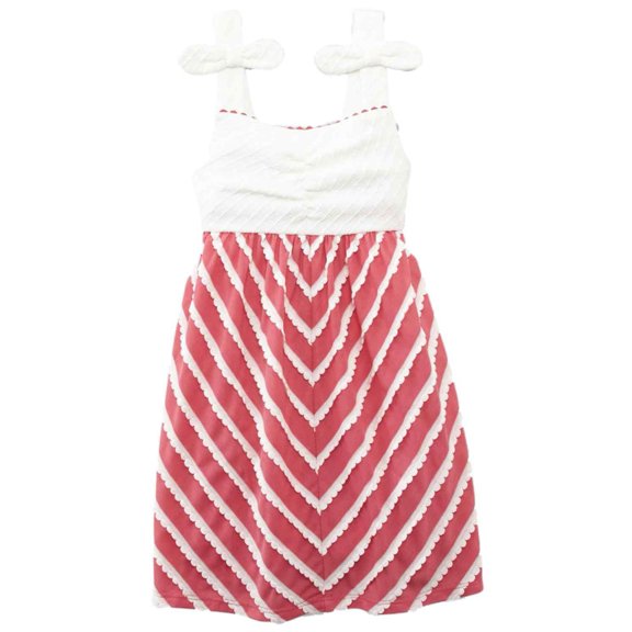Infant Toddler Girls Pink & Cream Chevron Print Sun Dress Ruffle & Bow Sundress