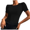 thumbnail image 1 of Blusa superior sexy de manga corta sólida con cuello redondo de verano para mujer con estilo OAVQHLG3B Store lin121212, 1 of 5