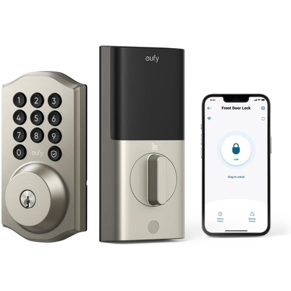 eufy Security Smart Lock C30, Keyless Entry Door Lock, Built-in WiFi Keypad Deadbolt for Front Door, No Bridge Required, Easy Installation, App Remote Control, Reliable Power, Traditional, Nickel