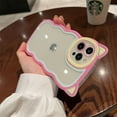 thumbnail image 2 of Cute Curly Wave Frame Case with 3D Cat Ears Clear Case for iPhone 13 Pro Max 6.7 inch, Pretty Shockproof TPU Bumper Case for Girl Women Non-Yellowing Case Clear Slim Cover - Pink Green, 2 of 11