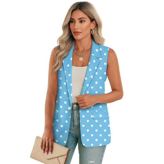 Uorisanigo White Polka Dots Women's Suit Vest with Pockets Open Front Blazer Vest for Women Size S Sleeveless Lightweight Waistcoat Vests Dressy