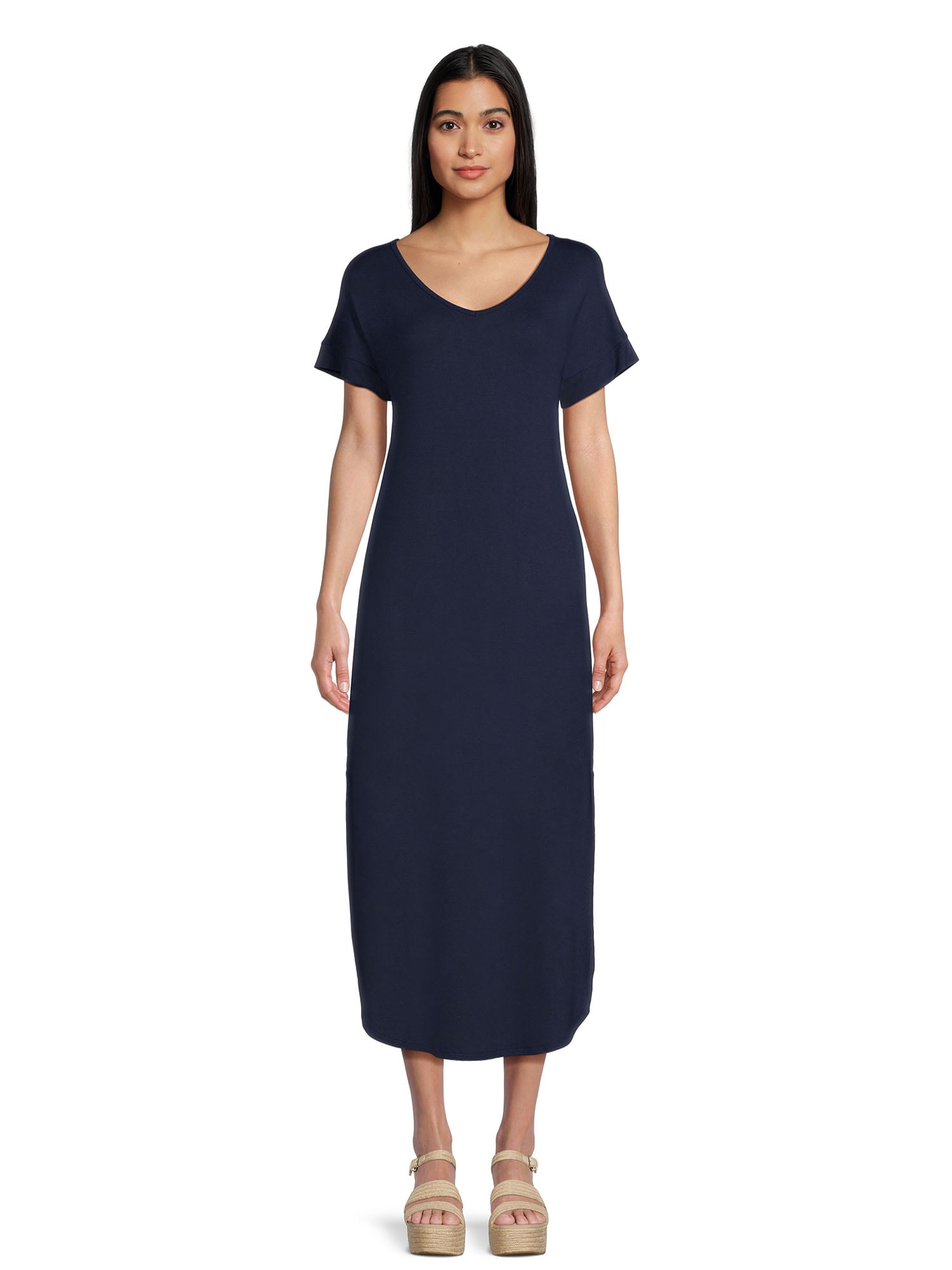 Time and Tru Women's Knit Maxi Dress with Short Sleeves, Sizes XSXXXL