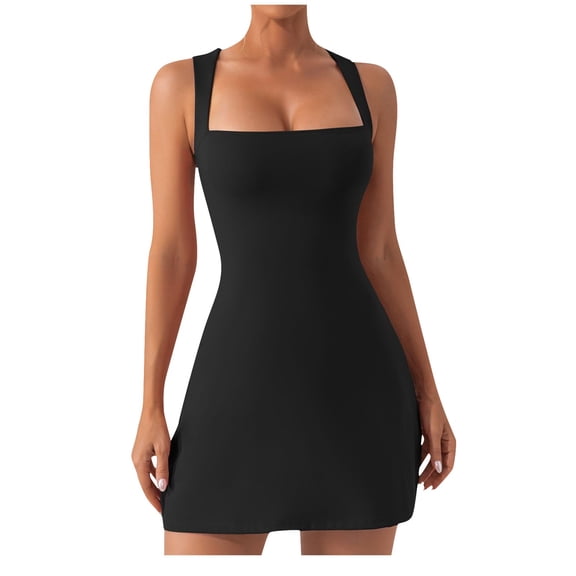 Women’s Square Neck A-Line Mini Dress Sleeveless Fit and Flare Casual Summer Skater Dress