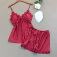 thumbnail image 2 of WAYUTE Womens Pajama Sets Satin Strappy Lace Trim Cami Tops and Shorts Pajamas for Women Solid Color Pjs Set Loungewear Casual,M, 2 of 4