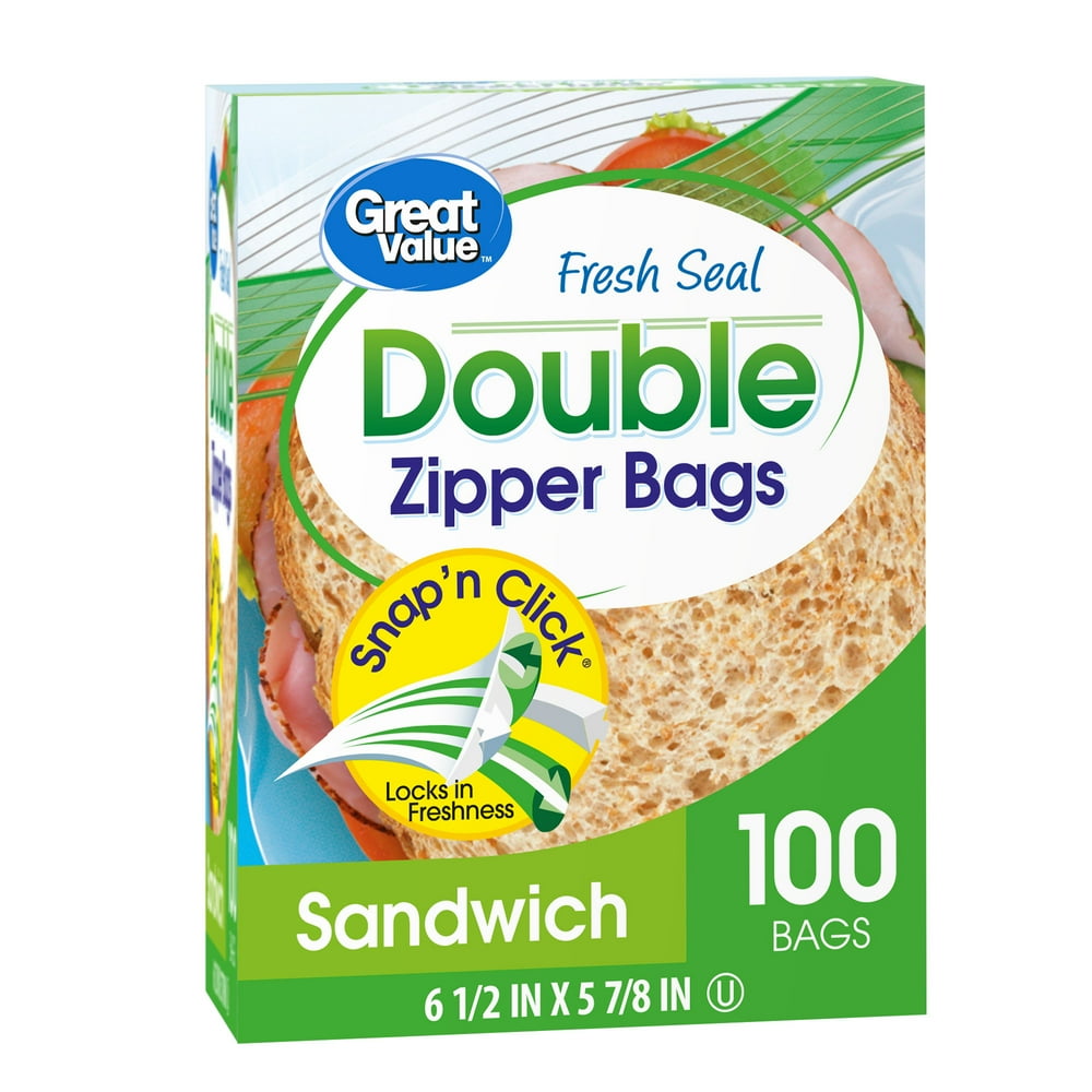 Great Value Fresh Seal Double Zipper Sandwich Bags, 100 Count Walmart