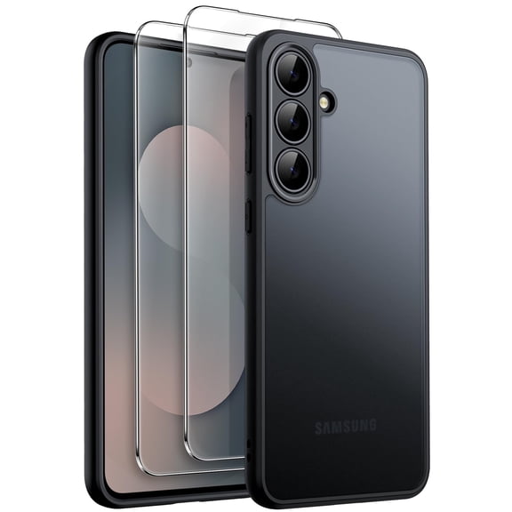 JETech 3 in 1 Matte Case for Samsung Galaxy S25 FE with 2-Pack Screen Protector (Black)