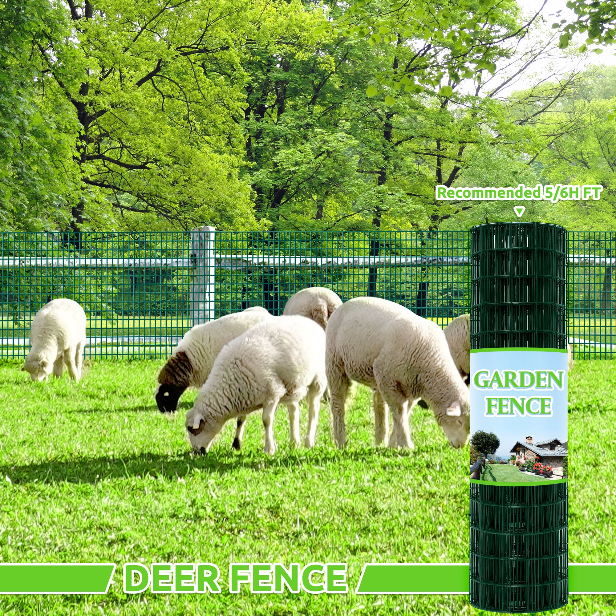 14GA Green Chicken Wire Fence Rolls Mesh Size 2"X3"60in(H)X 100ft(L)Heavy Duty Metal Garden Fence