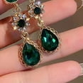 thumbnail image 7 of Huanledash 1 Pair Dangle Earrings Long Emerald Flower Shape Eye-catching Water Drop Earrings for Gift, 7 of 7