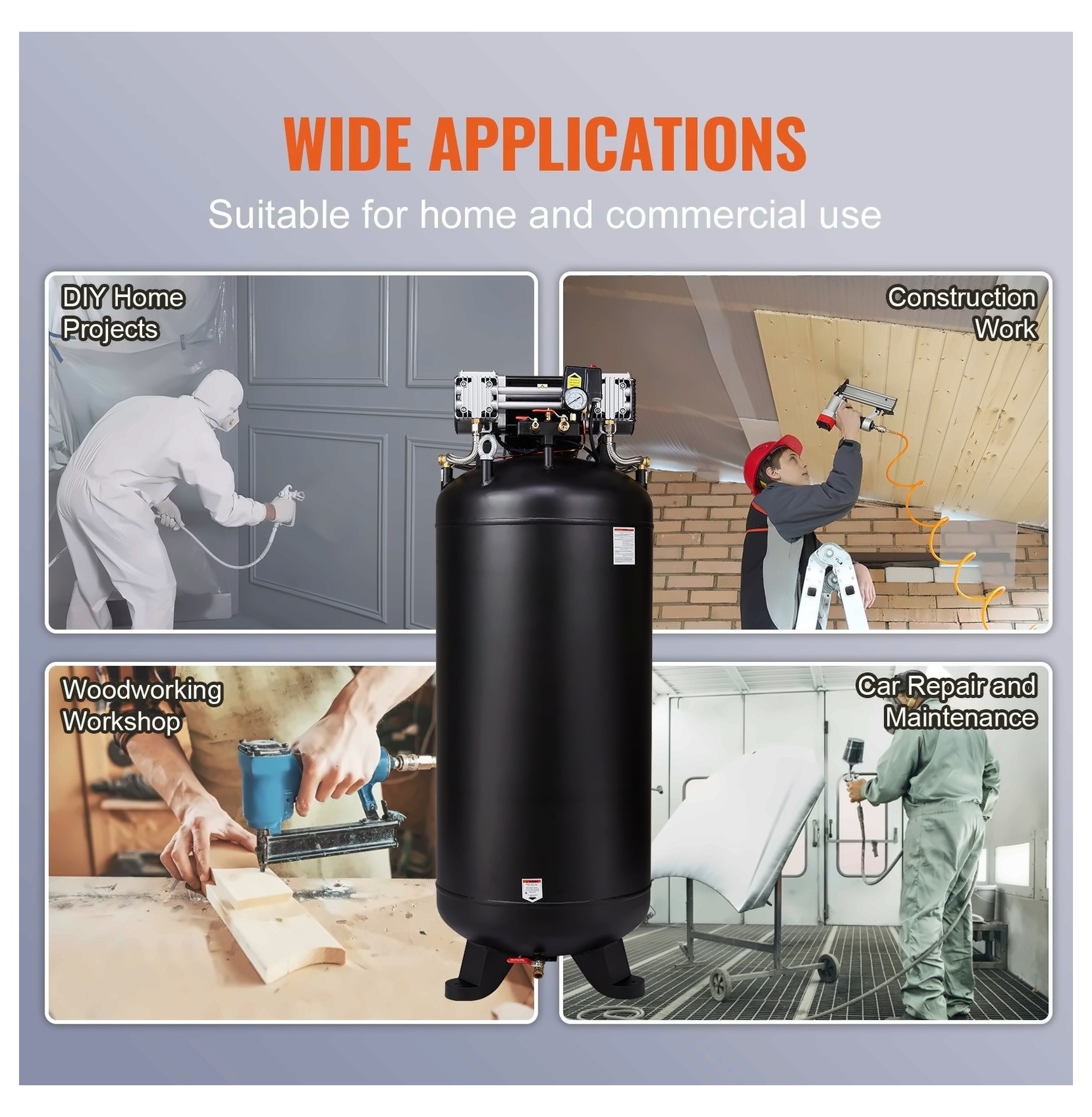 80 Gallon Air Compressor 6.5HP 15.5 SCFM, 2-Stage Oil-Free, 145 PSI - Stationary Industrial Compressor for Workshop, Tire Inflation & Spray Painting