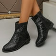 thumbnail image 5 of Aueoeo Womens Low Block Heel Glitter Ankle Boots sequin Low Heeled Fashion Boots Sparkly Glitter Block Heel Booties Black, 5 of 6