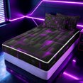 thumbnail image 2 of Erosebridal 3D Purple Abstract Zipper Twin Comforter Sets with Fitted Sheet and 2 Pillowcases for Boys Men, Neon Glow Texture Print Zipper Bedding Set, Black Reversible, 4 Pieces, 2 of 7