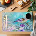 thumbnail image 2 of Teal Pink Birds Placemats Set of 6 Abstract Watercolor Flower Leaf Branch Place Mats Indoor Wipeable Table Mats Washable Cloth Dining Table Placemats for Kitchen Holiday Party Home Decor 13x19 Inch, 2 of 9