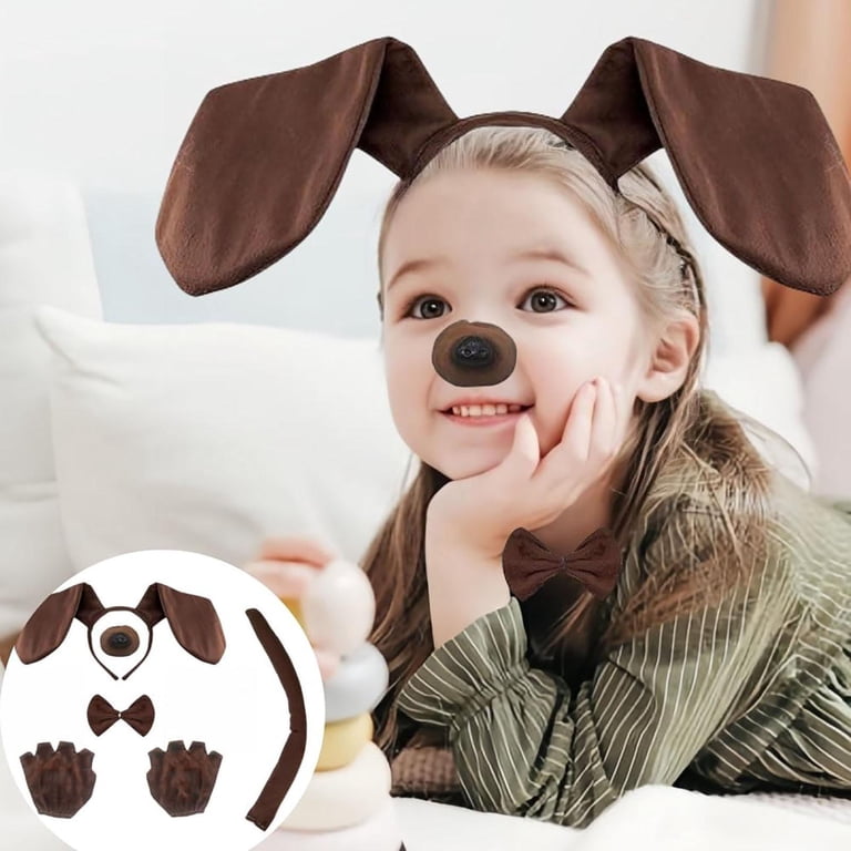 Plush Dog Ears Headband Nose Tail Set with Bow Tie Cosplay Halloween Costume Amazon.com: SATINIOR Puppy Dog Costume Set Ears Headband  main image 3