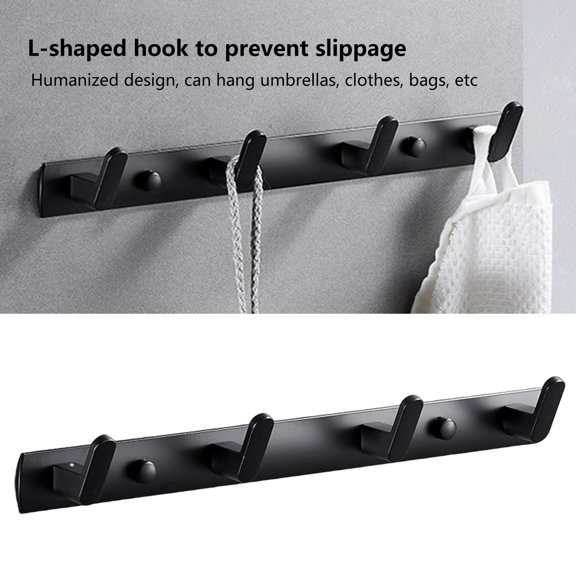 Wall-Mounted Coat Rack-4/5 Hook Space Aluminum Wall Coat Hooks with Screws, Metal Towel Rack for Hanging Clothes Bags, Matte Black/White Robe Hook for Kitchen Entryway Bathroom