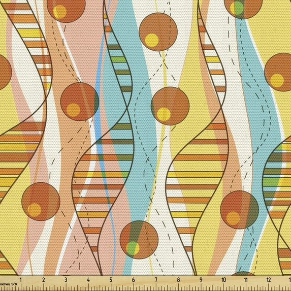 Abstract Fabric by the Yard, Retro Geometric Pattern with Colorful Wavy Lines Round and Helix Jumble Motif, Upholstery Fabric for Dining Chairs Home Decor Accents, Multicolor by Ambesonne